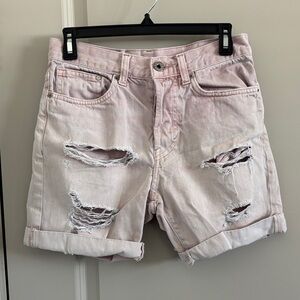 Ripped Rolled-Hem Pink Denim Shorts